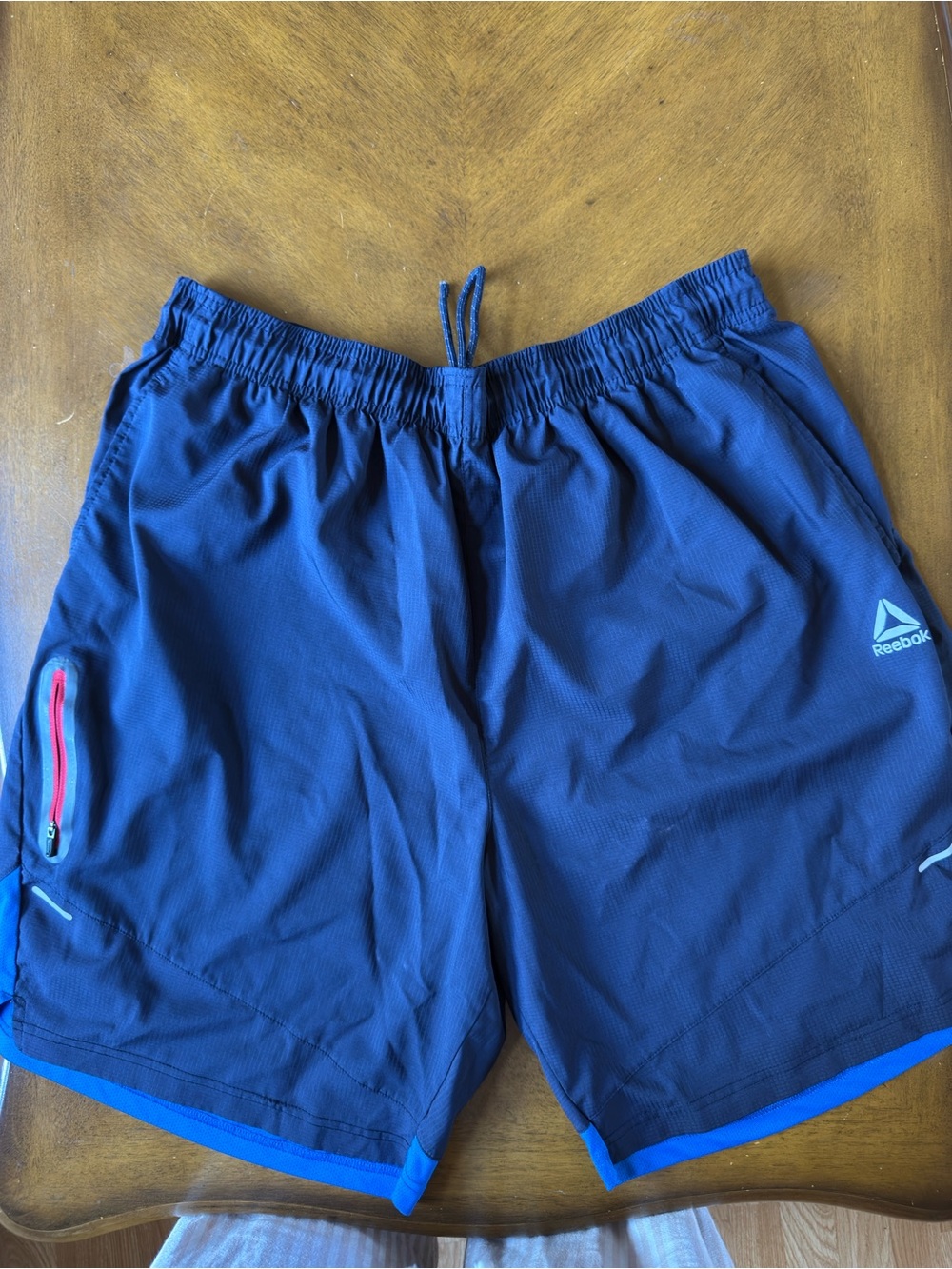 Reebok Men’s Dark Blue Athletic Shorts with Blue Trim